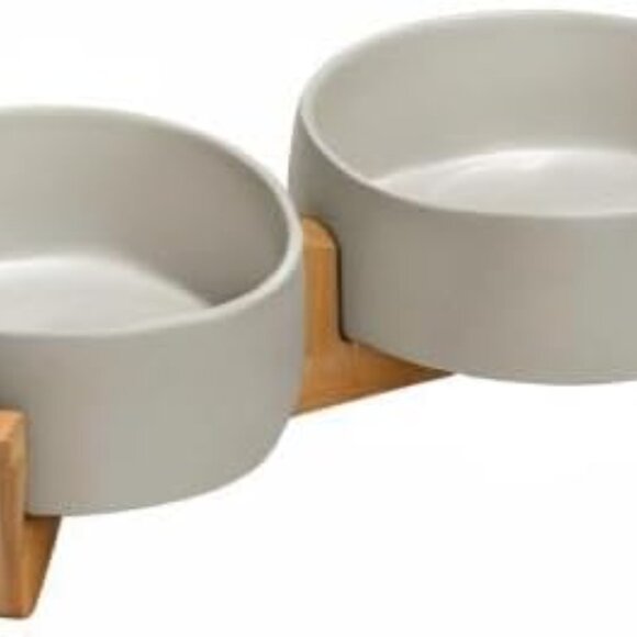 Ceramic Dog and Cat Bowl with Wood Stand Non-Slip - Picture 7 of 7